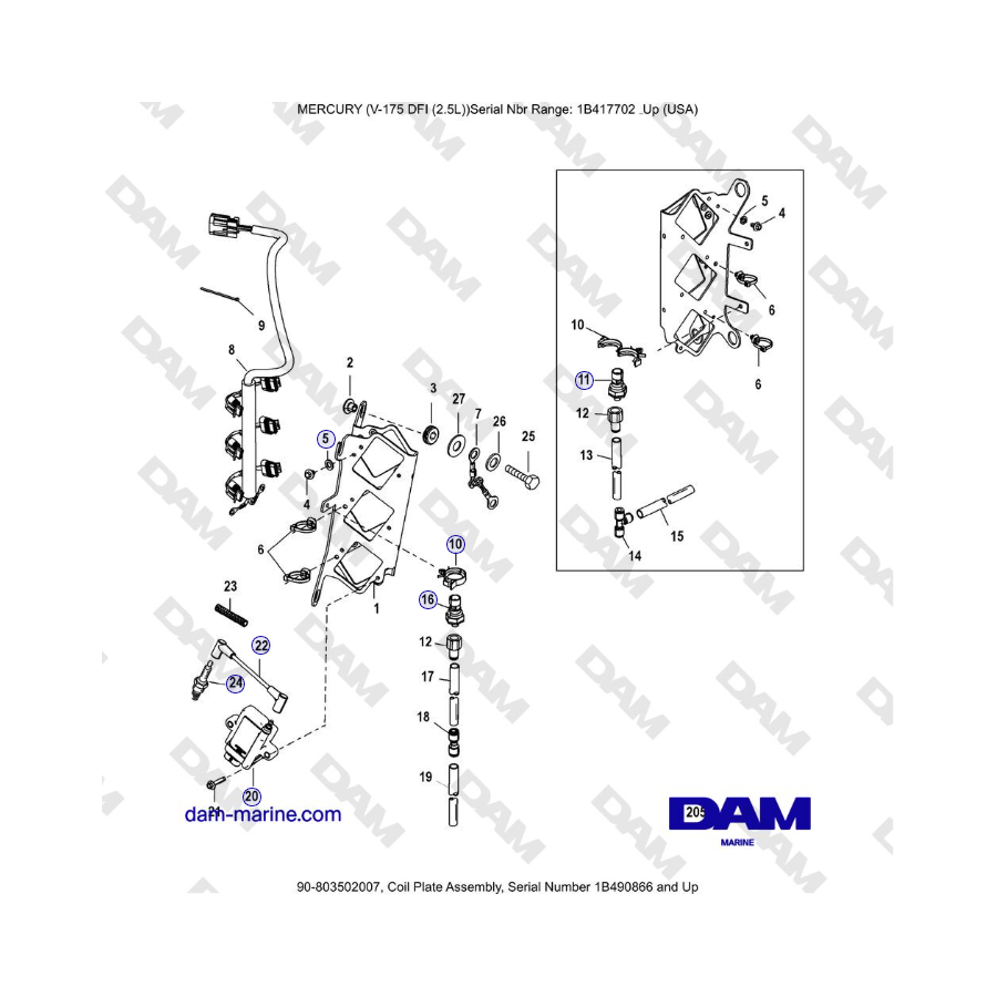 Mercury Verado 175 - Coil Plate Assembly, Serial Number 1B490866 and Up