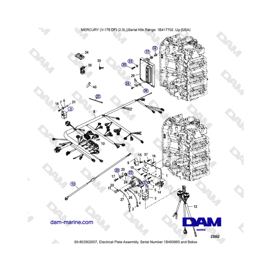 Mercury Verado 175 - Electrical Plate Assembly, Serial Number 1B490865 and Below
