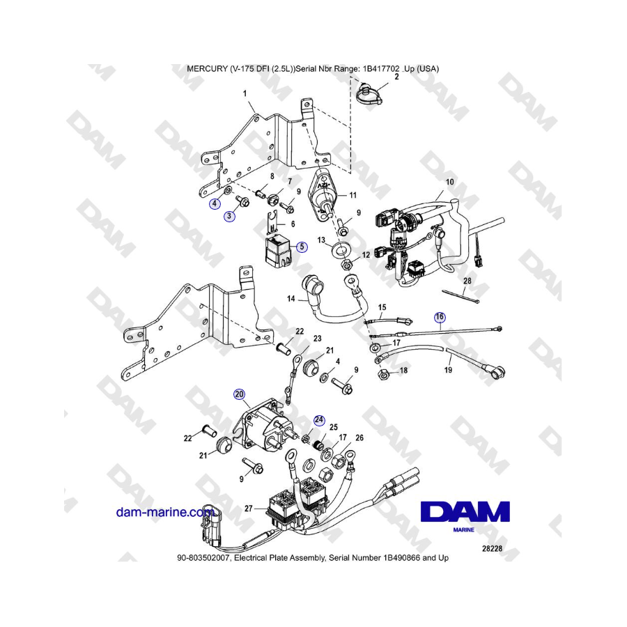 Mercury Verado 175 - Electrical Plate Assembly, Serial Number 1B490866 and Up