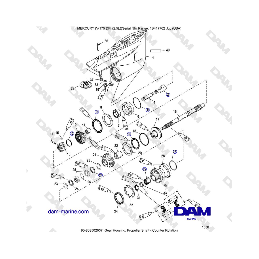 Mercury Verado 175 - Gear Housing, Propeller Shaft - Counter Rotation