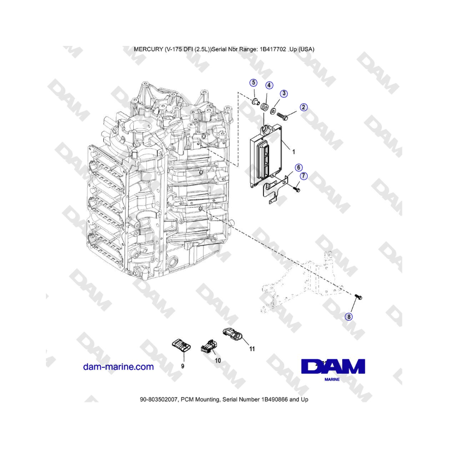 Mercury Verado 175 - PCM Mounting, Serial Number 1B490866 and Up