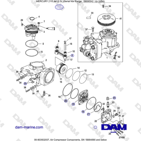 Mercury EFI 110 - Air Compressor Components, SN 1B884880 and below