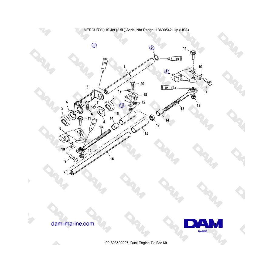 Mercury 110 EFI - Dual Engine Tie Bar Kit