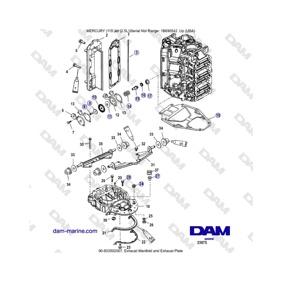 Mercury 110 EFI - Exhaust Manifold and Exhaust Plate