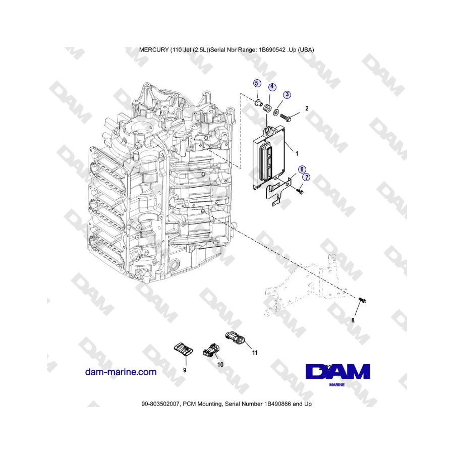 Mercury 110 EFI - PCM Mounting, Serial Number 1B490866 and Up