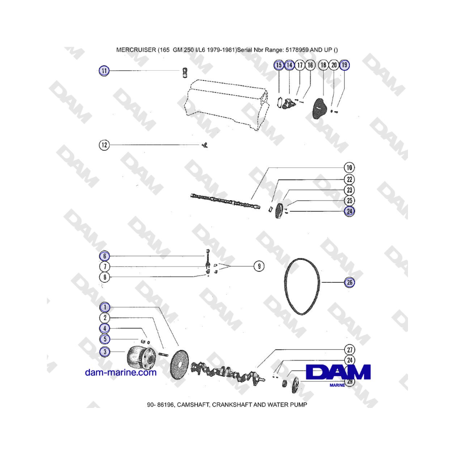 Mercruiser 165 - CAMSHAFT, CRANKSHAFT AND WATER PUMP