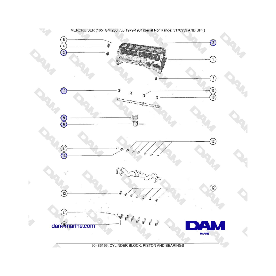 Mercruiser 165 - CYLINDER BLOCK, PISTON AND BEARINGS