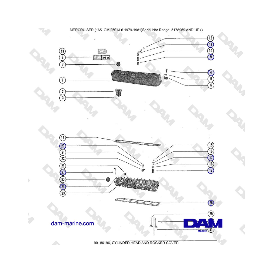 Mercruiser 165 - CYLINDER HEAD AND ROCKER COVER