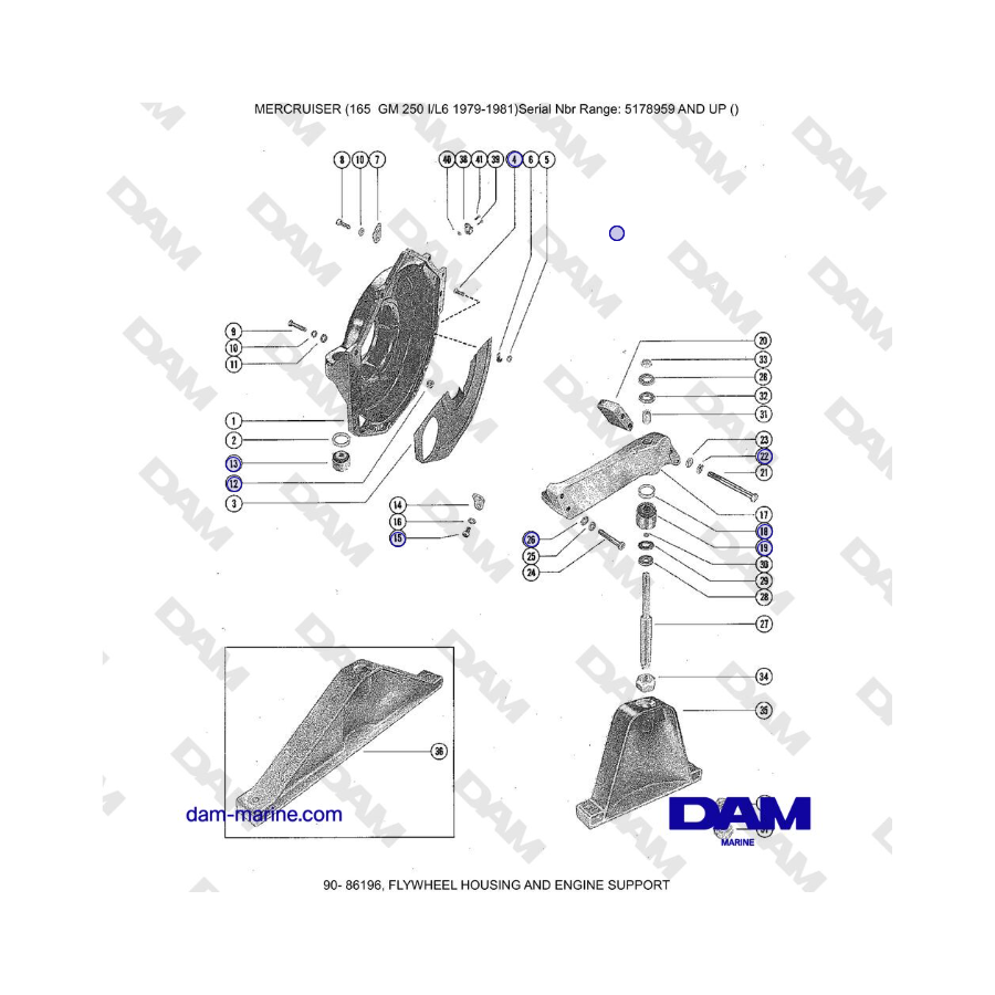 Mercruiser 165 - FLYWHEEL HOUSING AND ENGINE SUPPORT