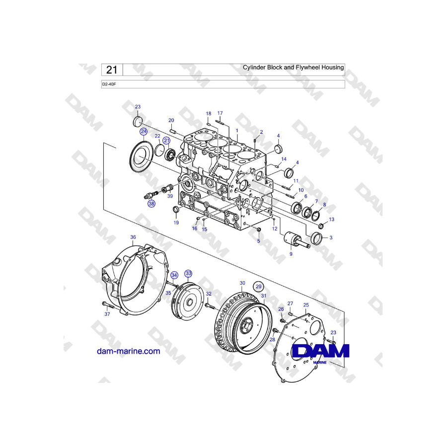 Volvo Penta  D2-40F - Cylinder Block and Flywheel Housing