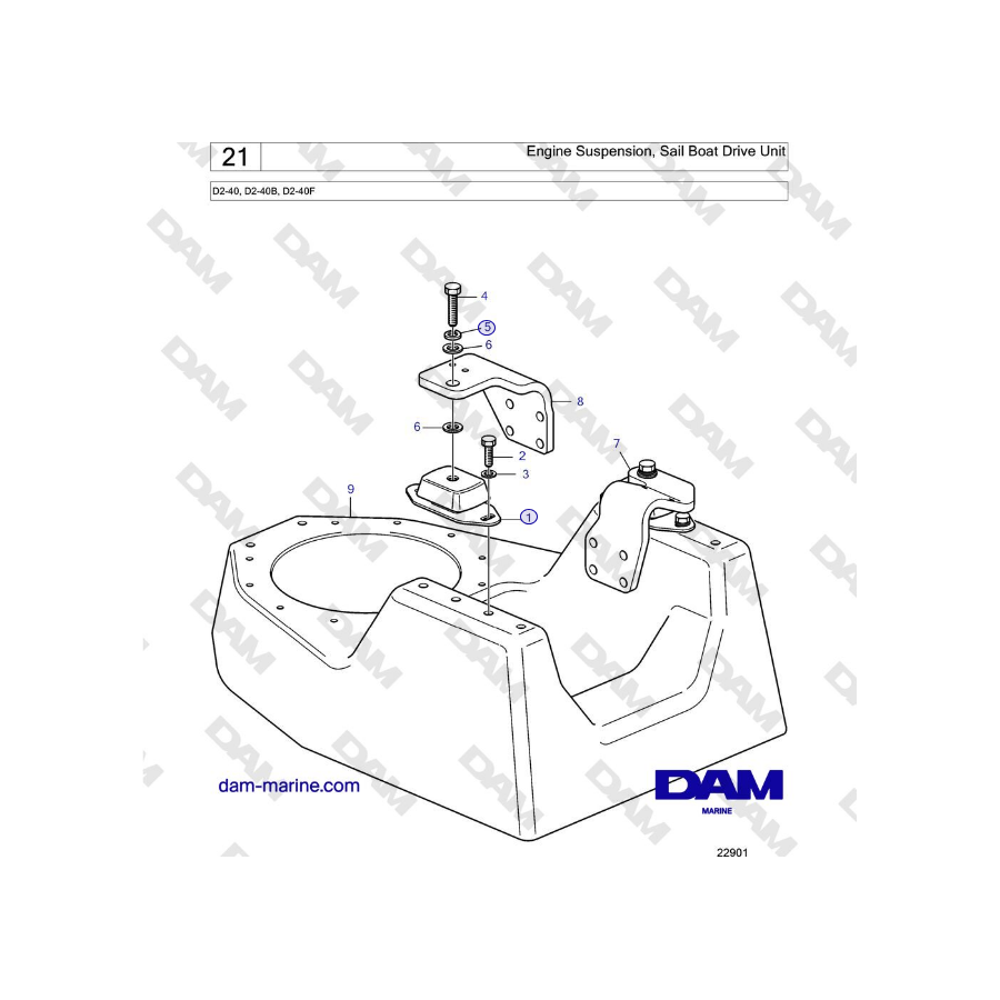 Volvo Penta D2-40, D2-40B, D2-40F - Engine Suspension, Sail Boat Drive Unit