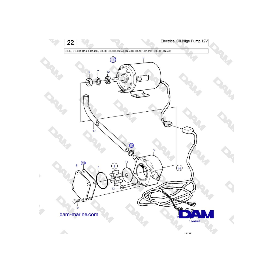 Volvo Penta D2-40, D2-40B, D1-13F, D1-20F, D1-30F, D2-40F - Electrical Oil Bilge Pump 12V