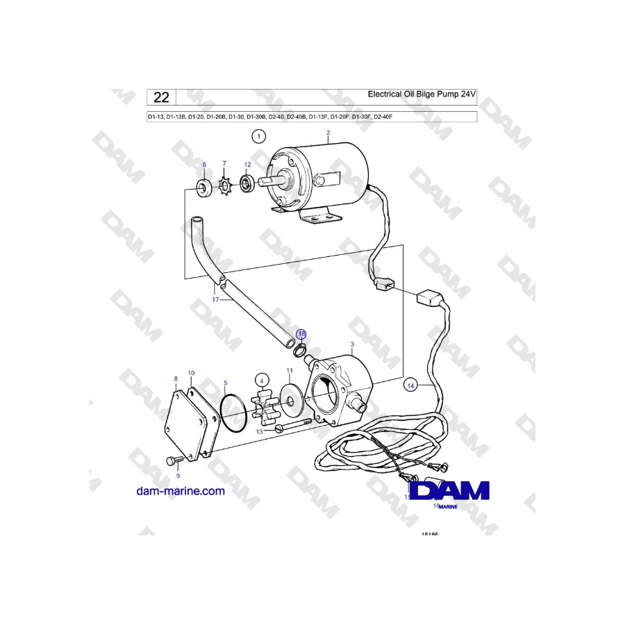 Volvo Penta D2-40, D2-40B, D1-13F, D1-20F, D1-30F, D2-40F - Electrical Oil Bilge Pump 24V