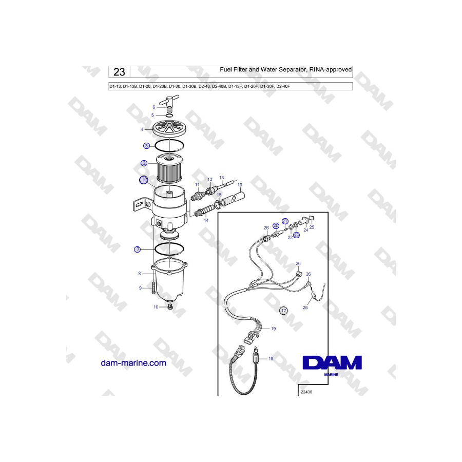 Volvo Penta D2-40, D2-40B, D2-40F - Fuel Filter and Water Separator, RINA-approved