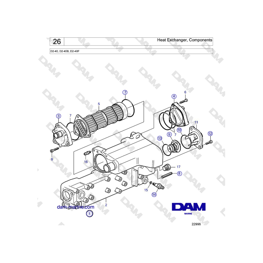 Volvo Penta D2-40, D2-40B, D2-40F - Heat Exchanger, Components