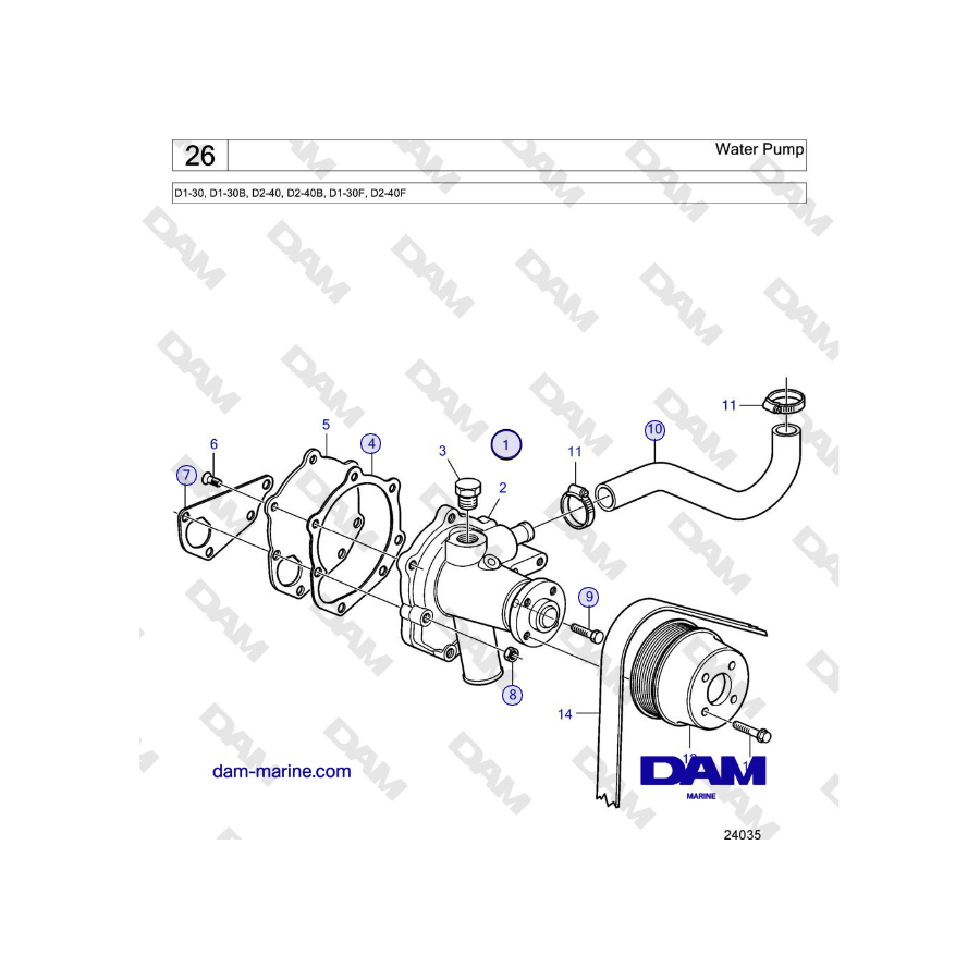 Volvo Penta D2-40, D2-40B, D2-40F - Water Pump