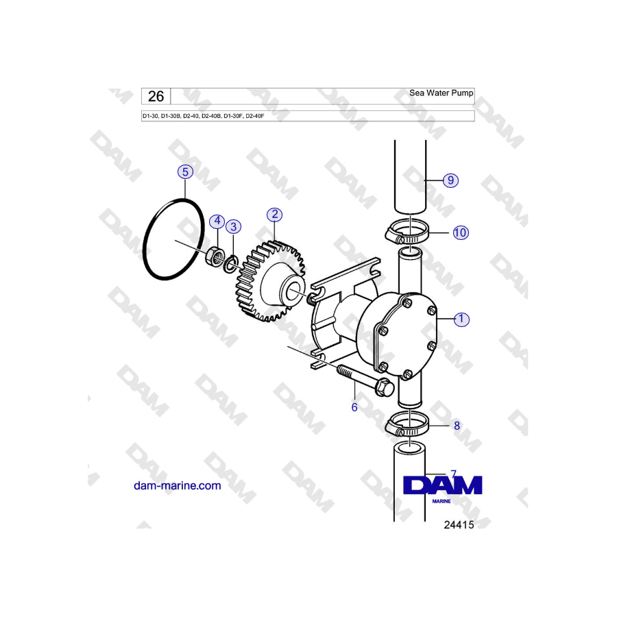 Volvo Penta D2-40, D2-40B, D1-30F, D2-40F - Sea Water Pump