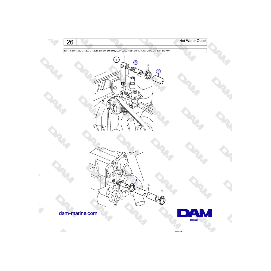 Volvo Penta D2-40, D2-40B, D2-40F - Hot Water Outlet