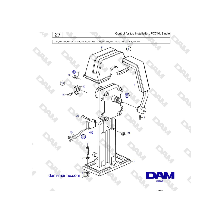 Volvo Penta D2-40, D2-40B, D2-40F - Control for top Installation, PC740, Single