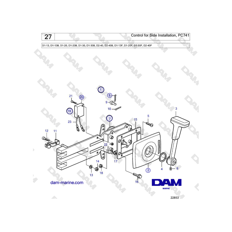 Volvo Penta D2-40, D2-40B, D2-40F - Control for Side Installation, PC741