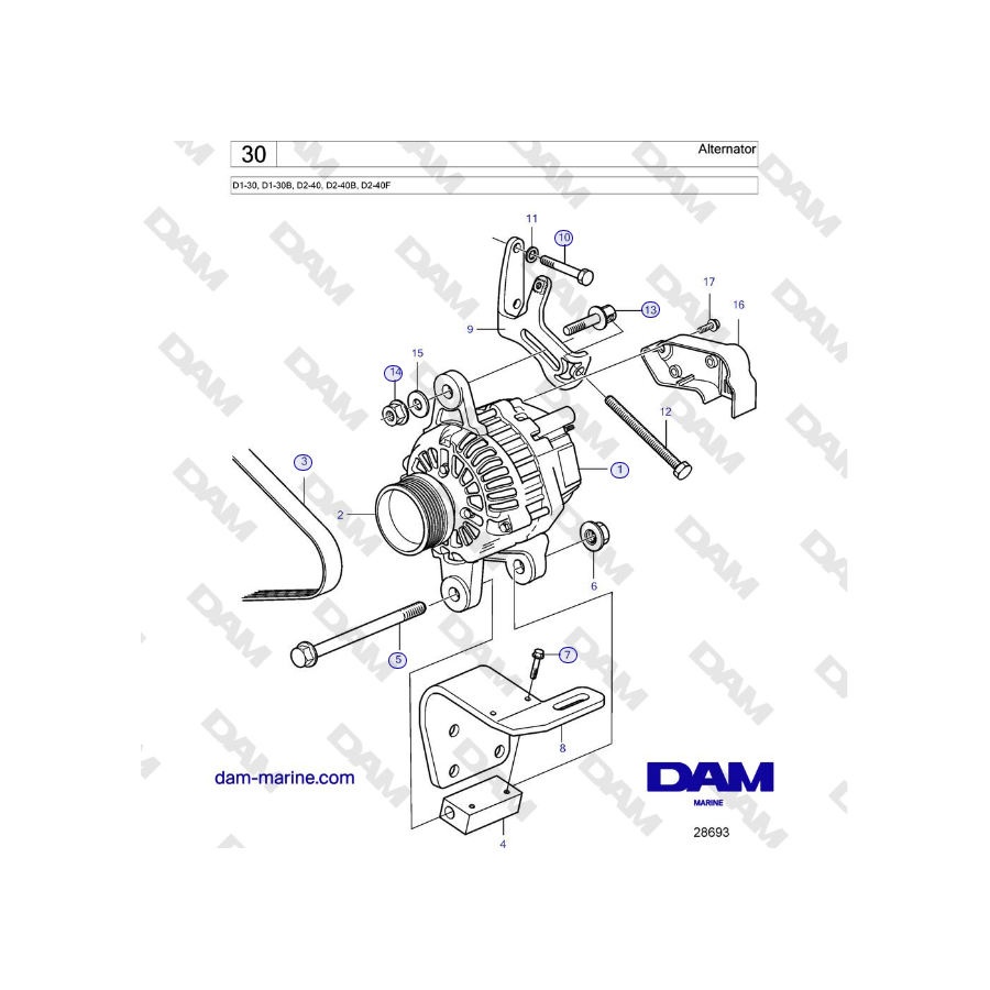 Volvo Penta D2-40, D2-40B, D2-40F - Alternator