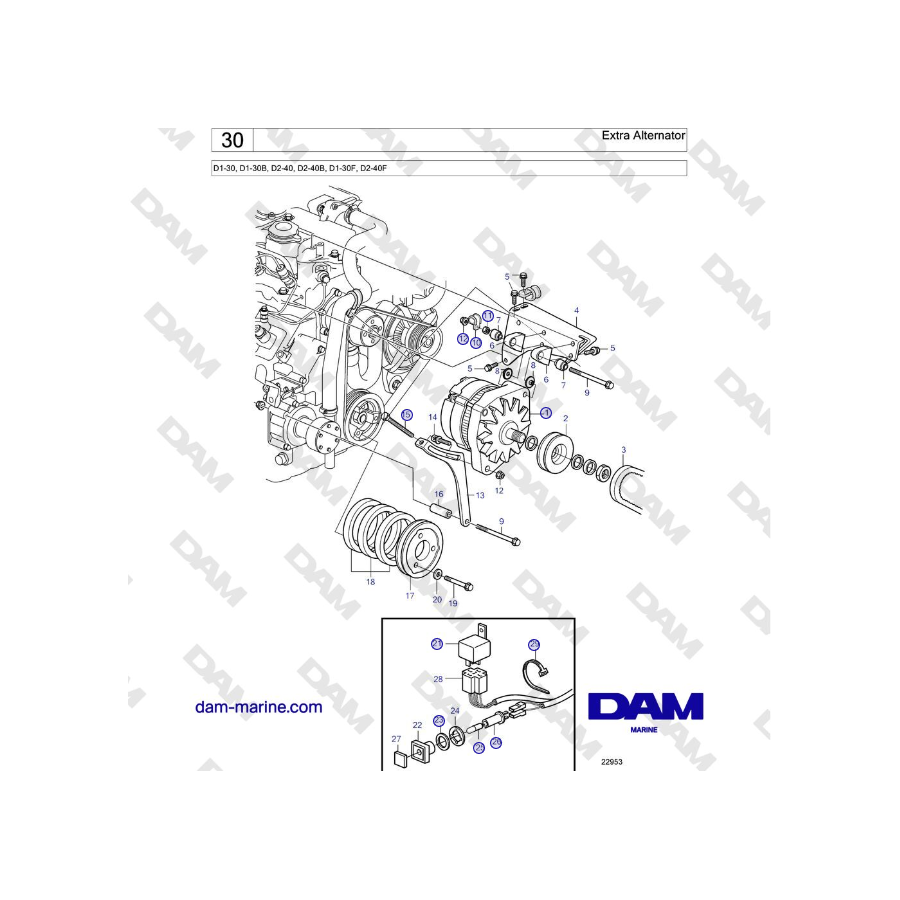 Volvo Penta D2-40, D2-40B, D2-40F - Extra Alternator