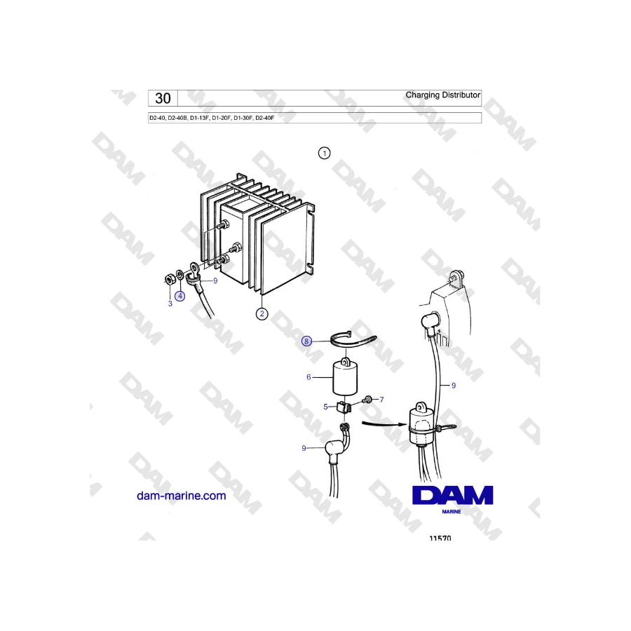 Volvo Penta D2-40, D2-40B, D2-40F - Charging Distributor