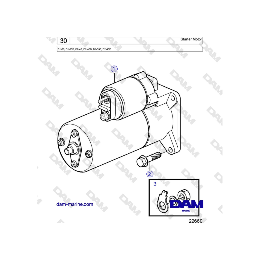 Volvo Penta D2-40, D2-40B, D2-40F - Starter Motor