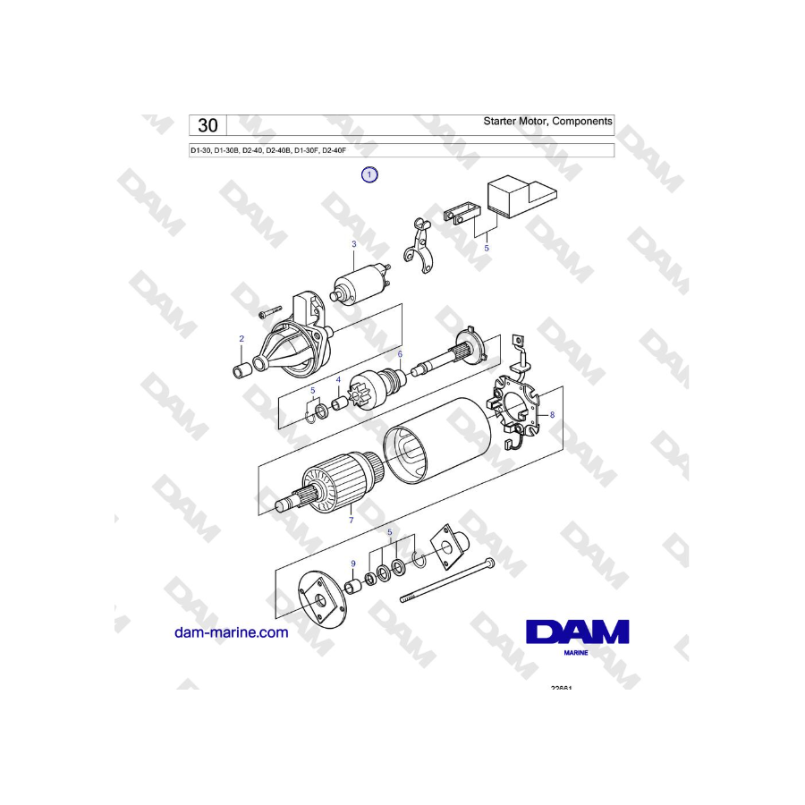 Volvo Penta D2-40, D2-40B, D2-40F - Starter Motor, Components