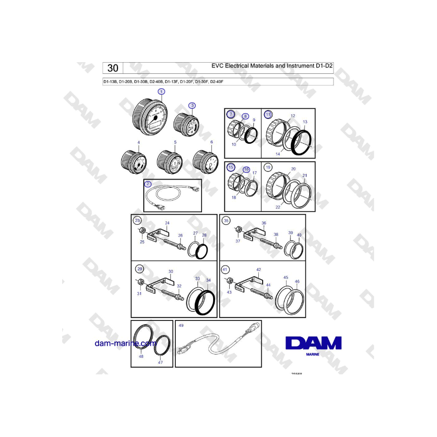 Volvo Penta D2-40B, D2-40F - EVC Electrical Materials and Instrument D1-D2