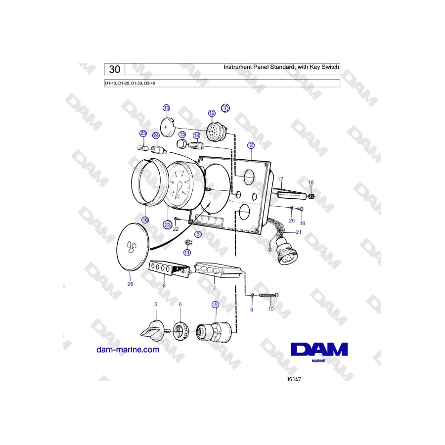 Volvo Penta D2-40 - Instrument Panel Standard, with Key Switch