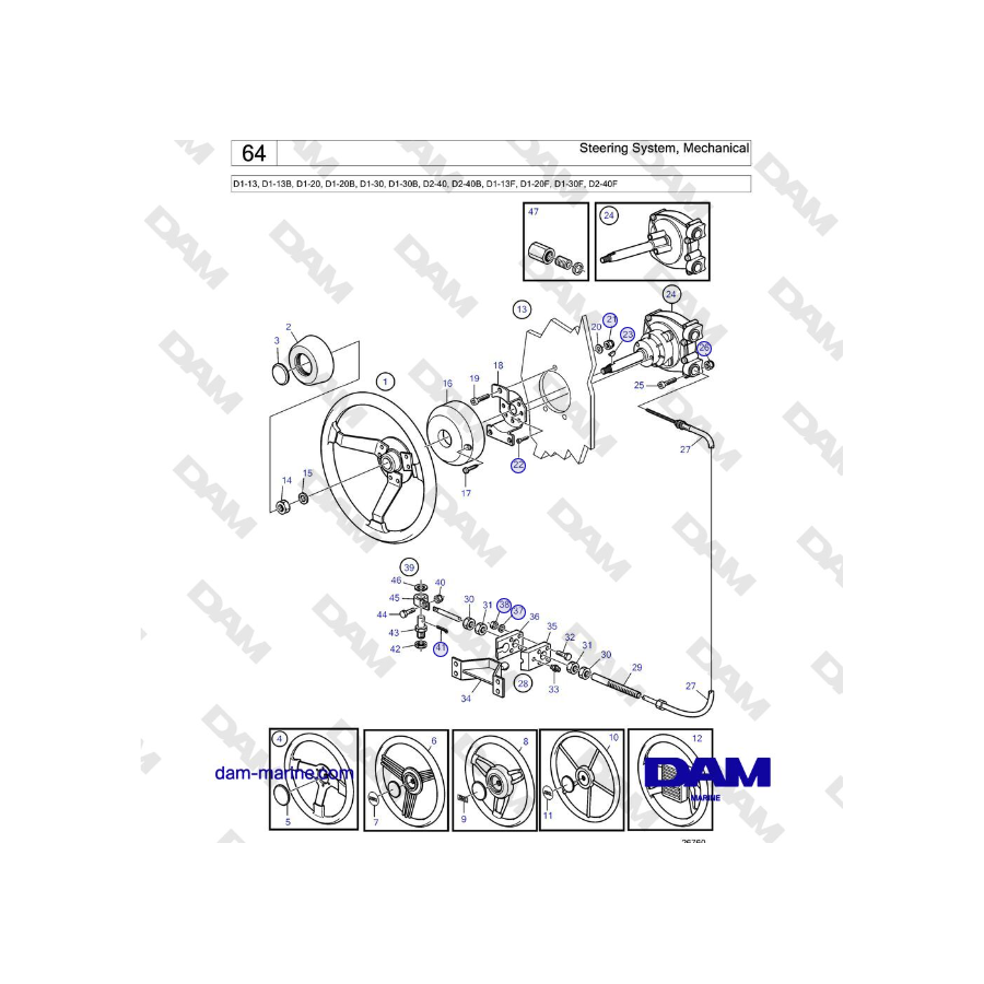 Volvo Penta D2-40, D2-40B, D2-40F - Steering System, Mechanical