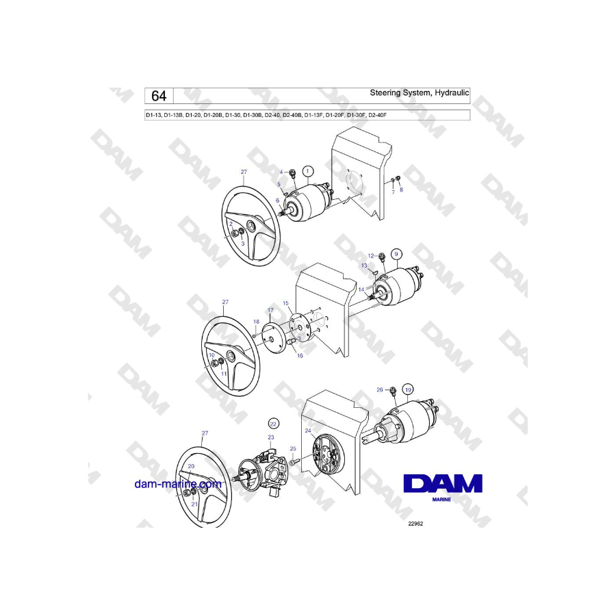 Volvo Penta D2-40, D2-40B, D2-40F - Steering System, Hydraulic