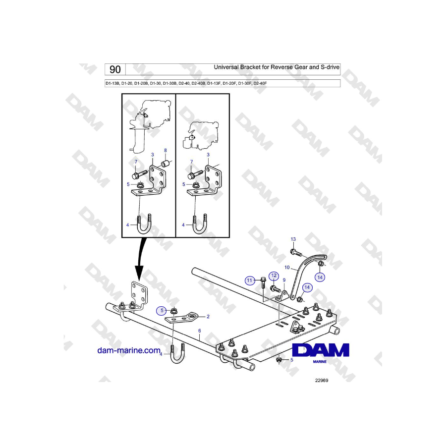 Volvo Penta  D2-40, D2-40B, D2-40F - Universal Bracket for Reverse Gear and S-drive