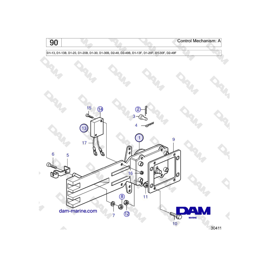 Volvo Penta D2-40, D2-40B, D2-40F - Control Mechanism: A