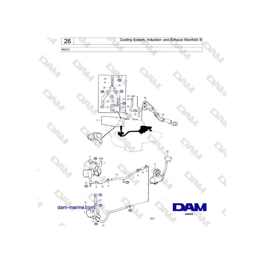 Volvo Penta MD21A - Cooling System, Induction- and Exhaust Manifold: B