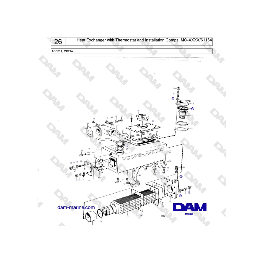 Volvo Penta MD21A - Heat Exchanger with Thermostat and Installation Comps