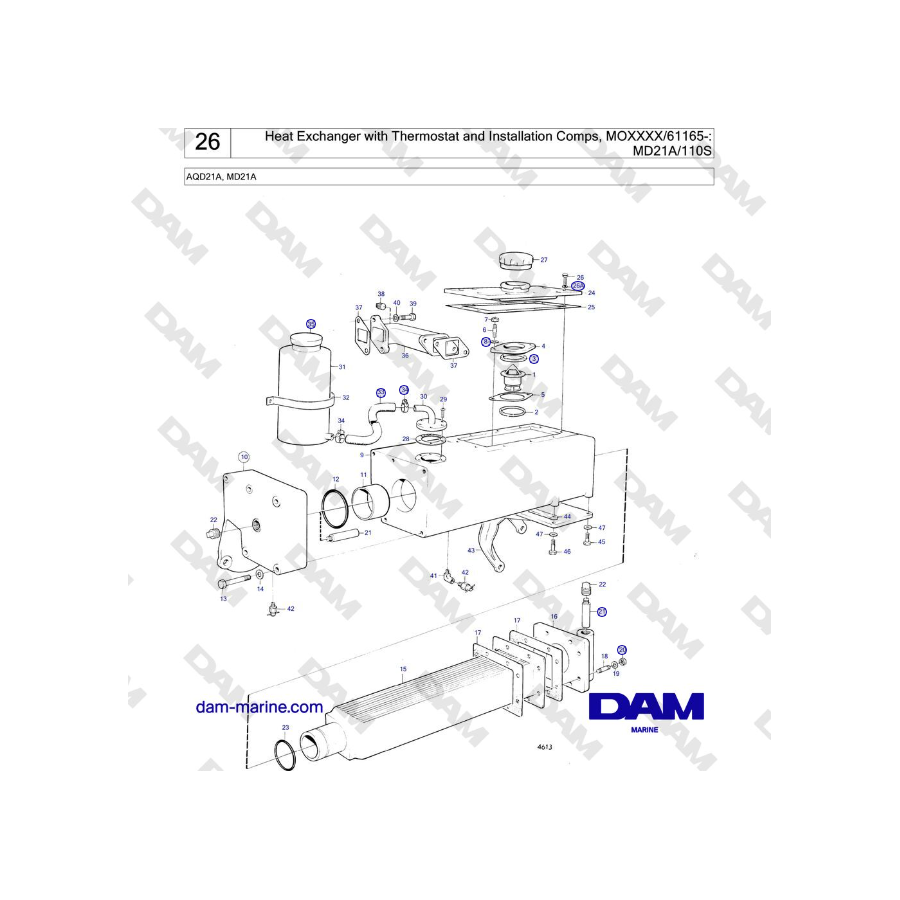 Volvo Penta MD21A - Heat Exchanger with Thermostat and Installation Comps