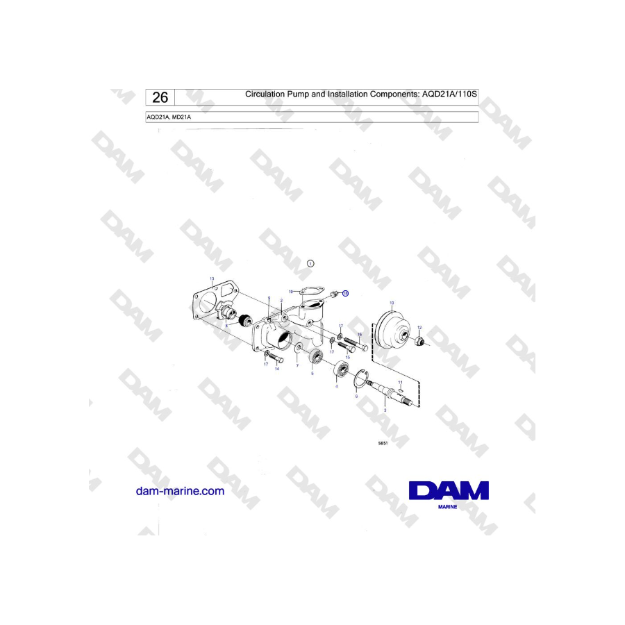 Volvo Penta MD21A - Circulation Pump and Installation Components: AQD21A/110S