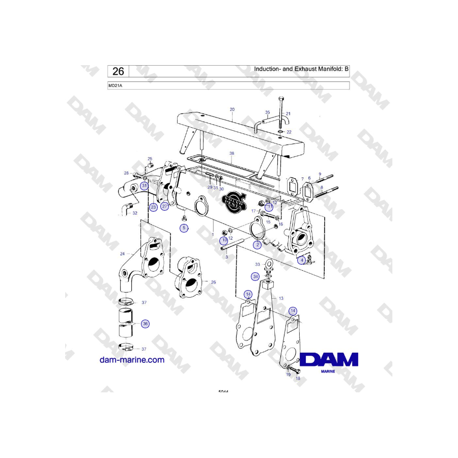 Volvo Penta MD21A - Induction- and Exhaust Manifold: B