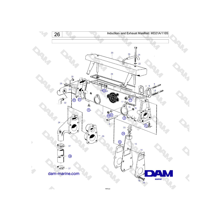 Volvo Penta MD21A - Induction- and Exhaust Manifold: MD21A/110S