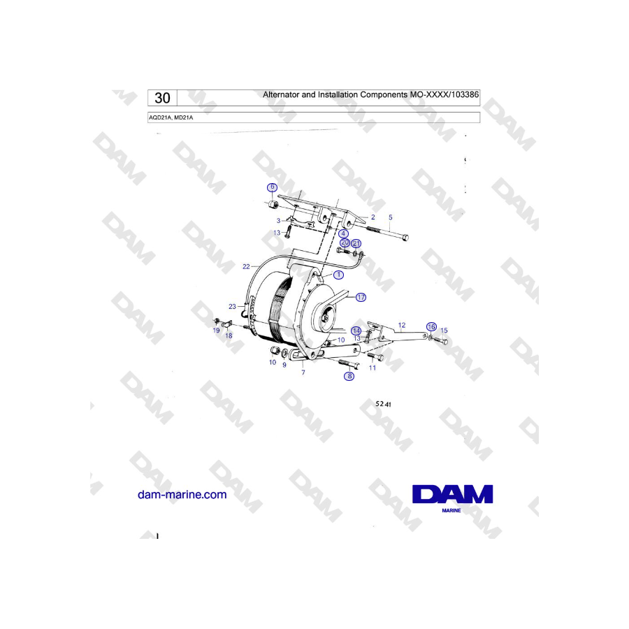 Volvo Penta MD21A - Alternator and Installation Components MO-XXXX/103386