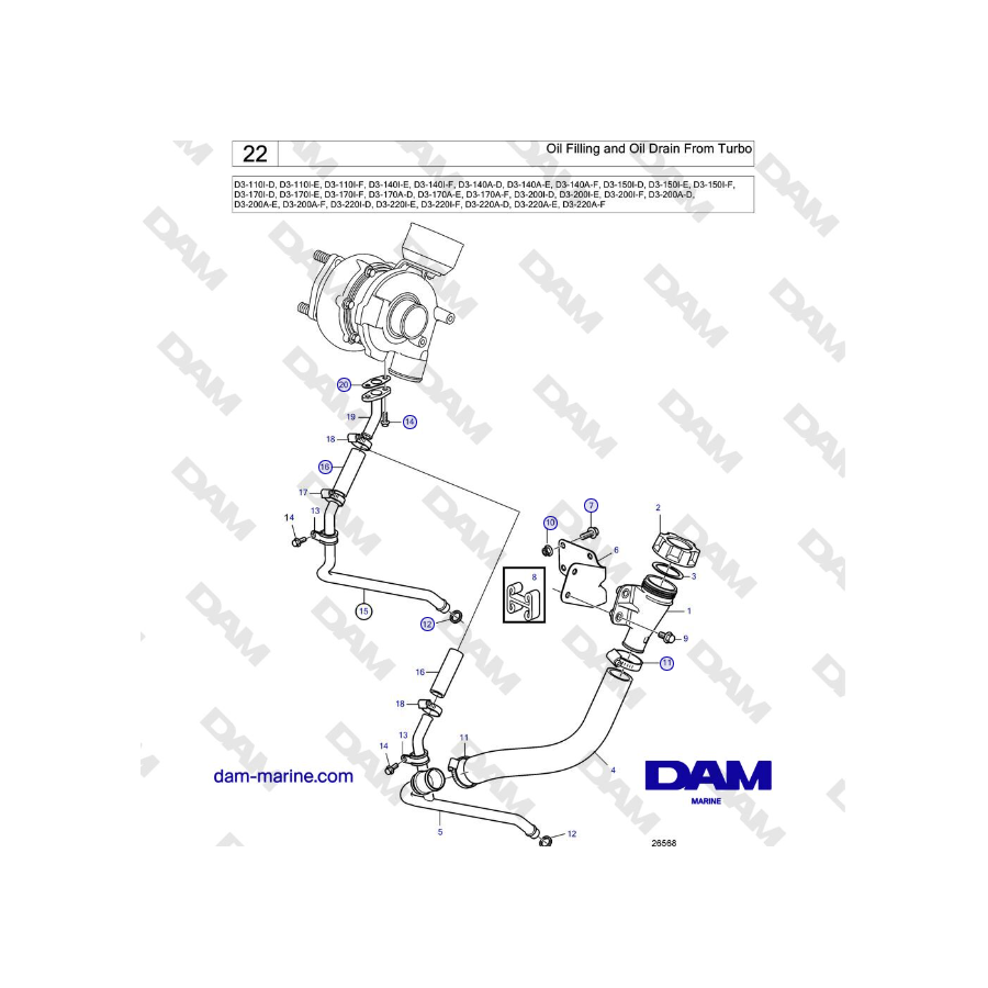 Volvo Penta D3-220A-F - Oil Filling and Oil Drain From Turbo