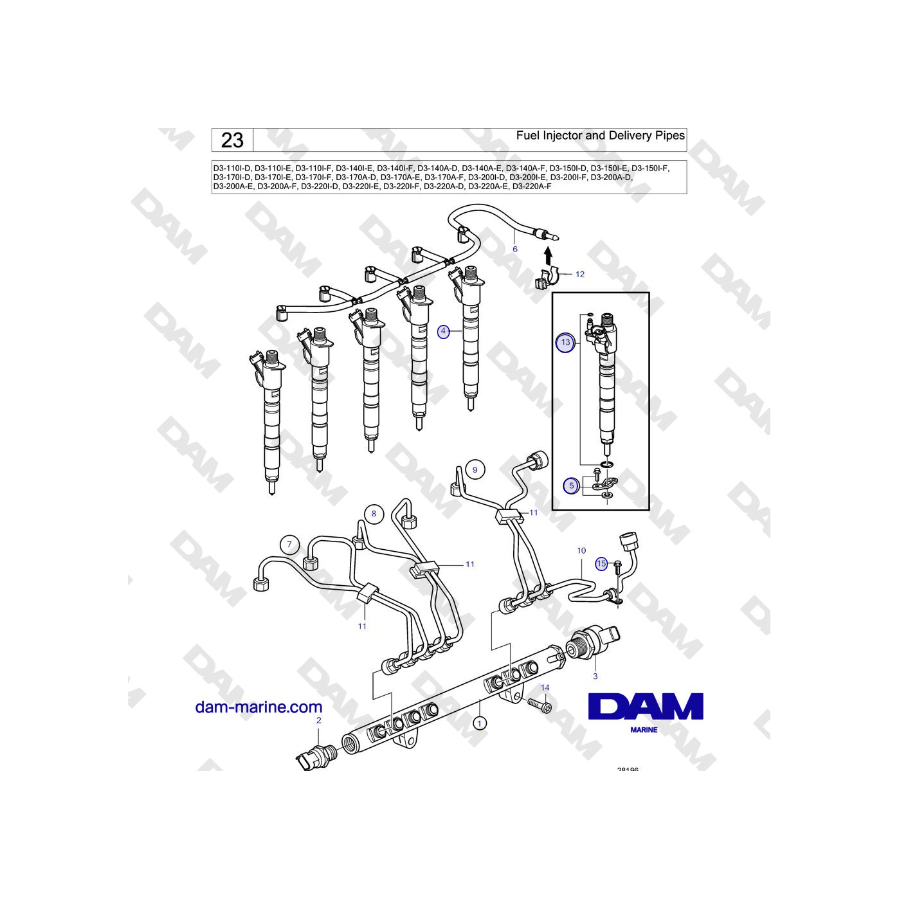 Volvo Penta D3-220A-F - Fuel Injector and Delivery Pipes