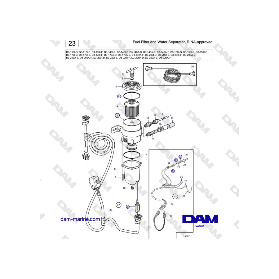 Volvo Penta D3-220A-F - Fuel Filter and Water Separator, RINA-approved