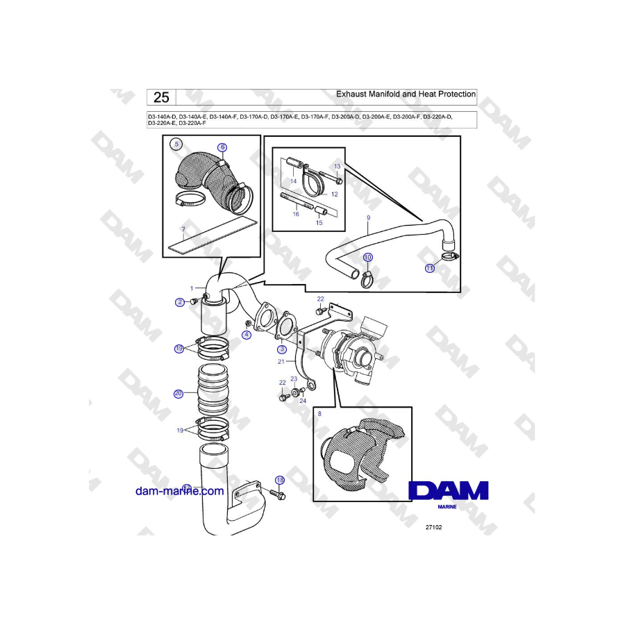 Volvo Penta D3-220A-F - Exhaust Manifold and Heat Protection