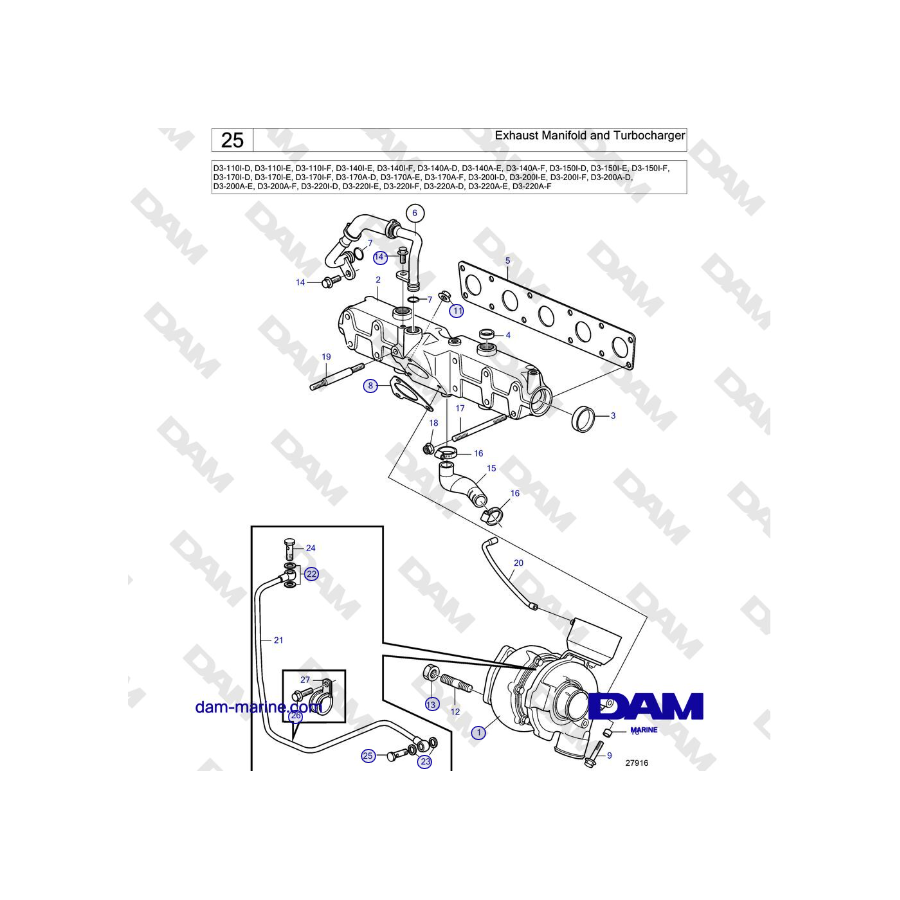 Volvo Penta D3-220A-F - Exhaust Manifold and Turbocharger