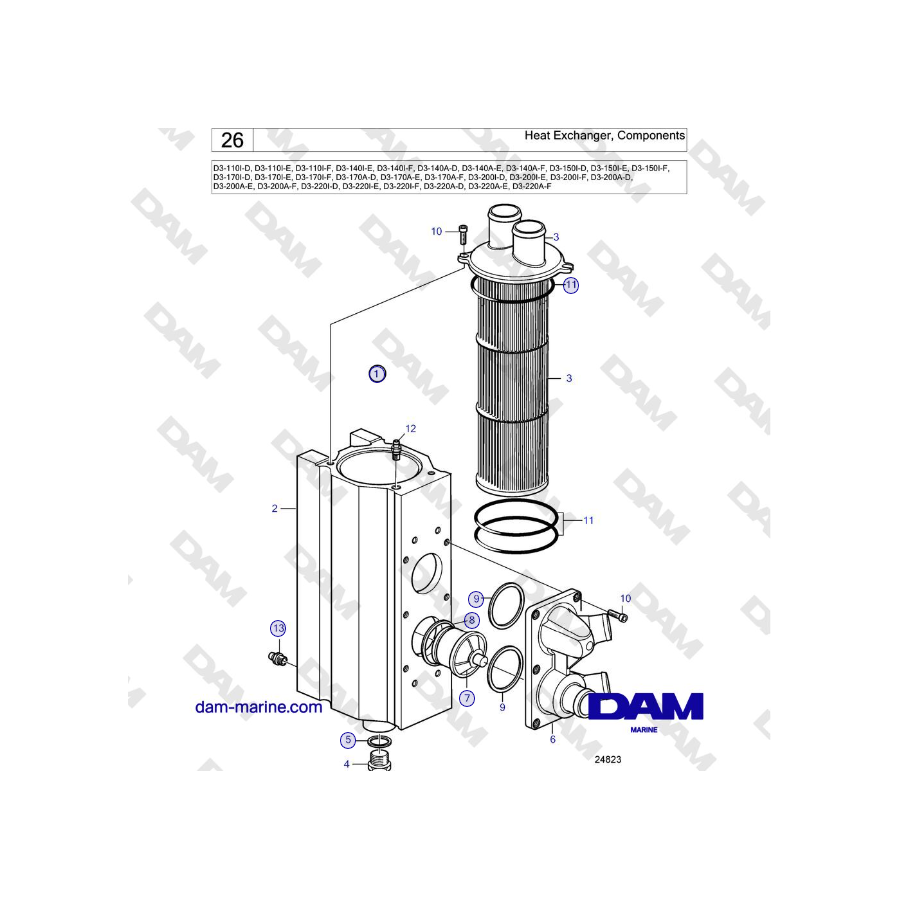 Volvo Penta D3-220A-F - Heat Exchanger, Components