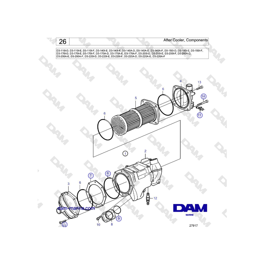 Volvo Penta D3-220A-F - After Cooler, Components