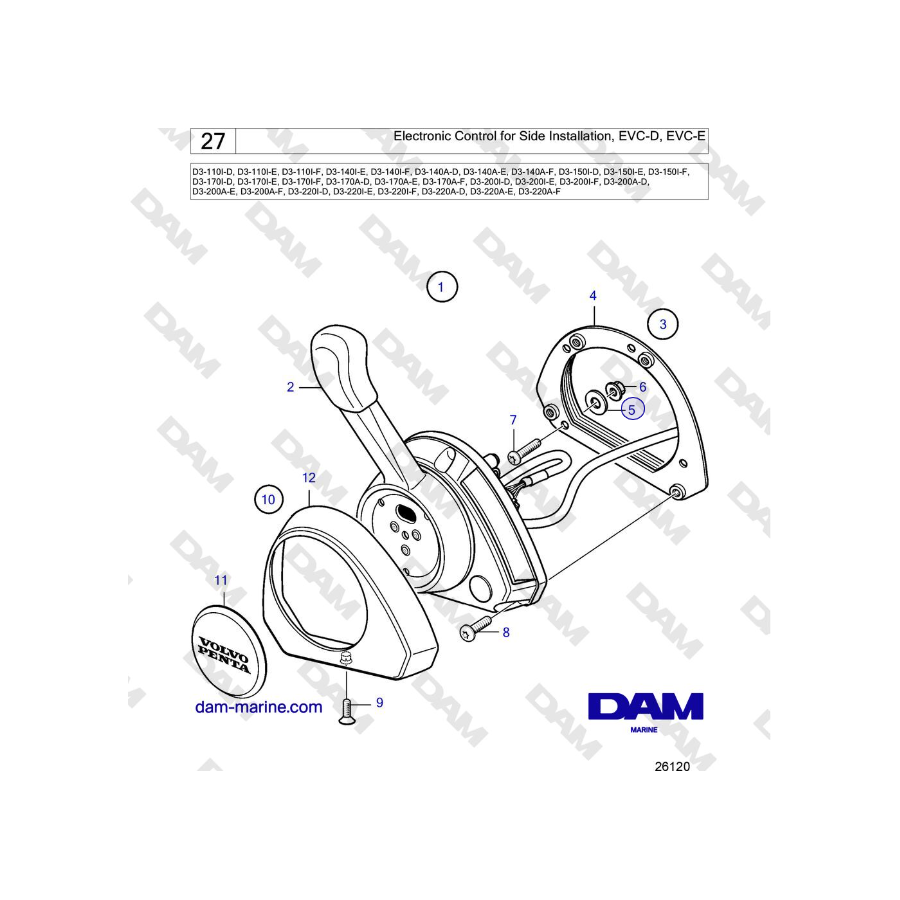 Volvo Penta D3-220A-F - Electronic Control for Side Installation, EVC-D, EVC-E